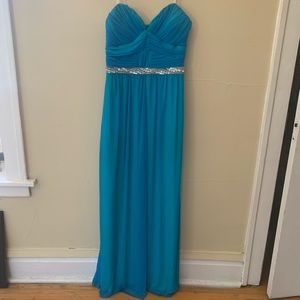 Blue Strapless dress with sequined belt